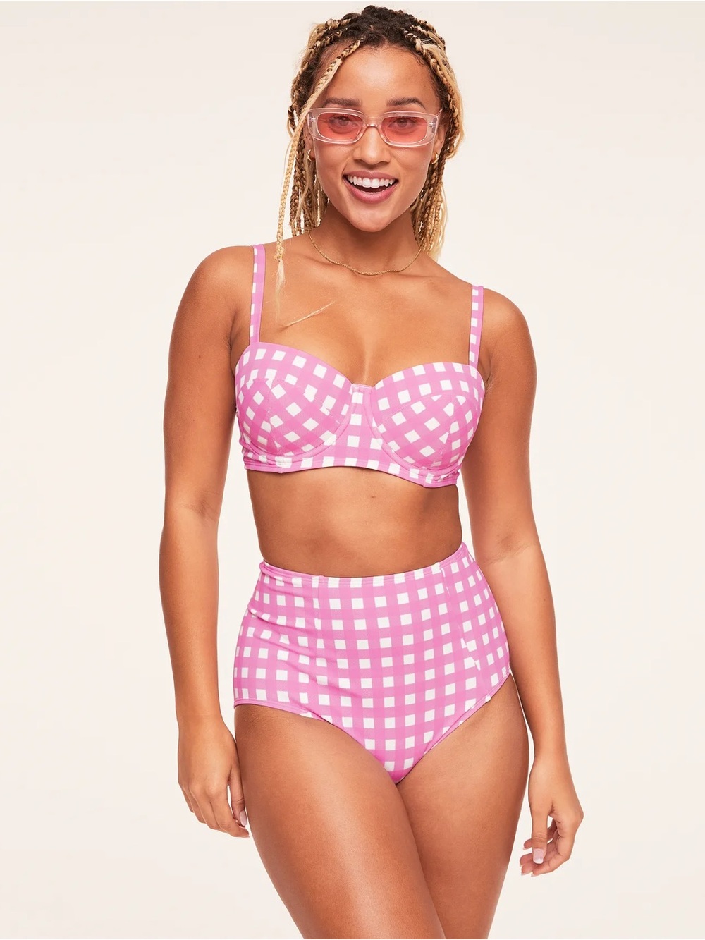 NWT Adore Me Pink Gingham High-Waist Bikini Set